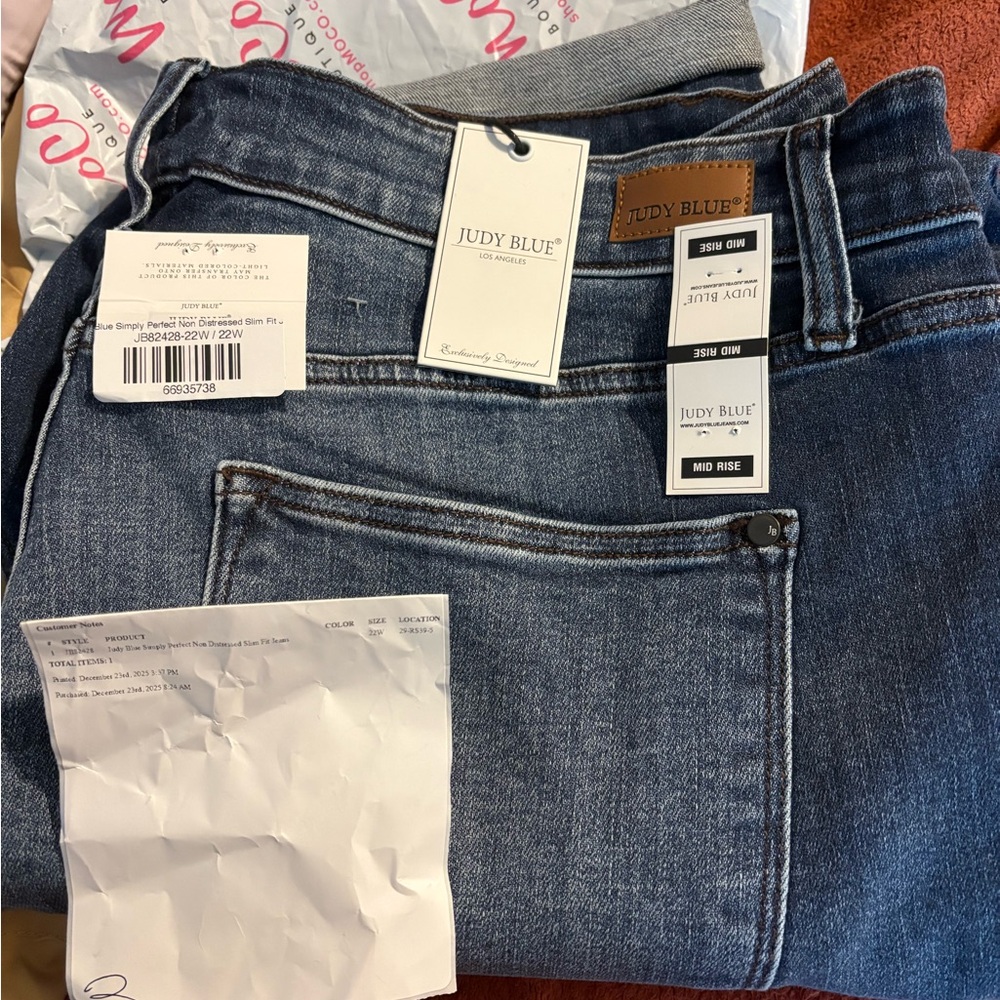 Judy Blue Medium-Dark Blue Cuffed Boyfriend Jeans - Picture 4 of 5